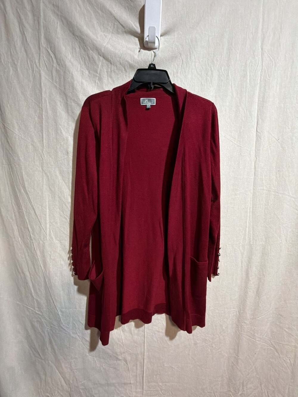JM Collection Petite Long Sleeve Button-Sleeve Flyaway Cardigan Sweater Red Size
